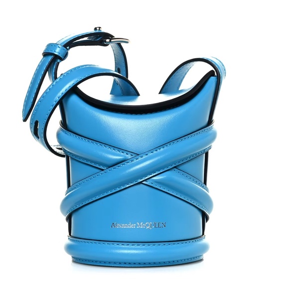 Alexander Mcqueen Calfskin The Curve Mini Shoulder Bag Cerulean - Picture 1 of 5